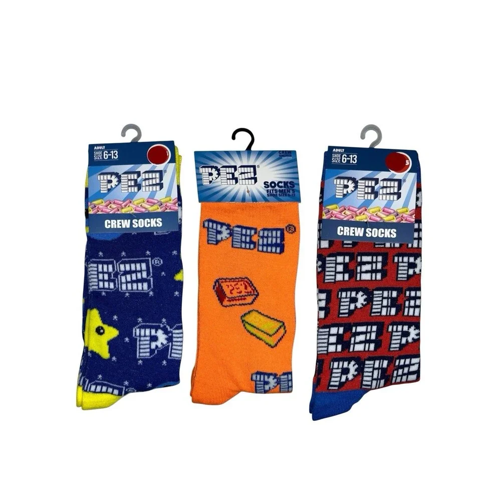 3x Pez Candy Novelty Fun Crew Socks Size 6-13